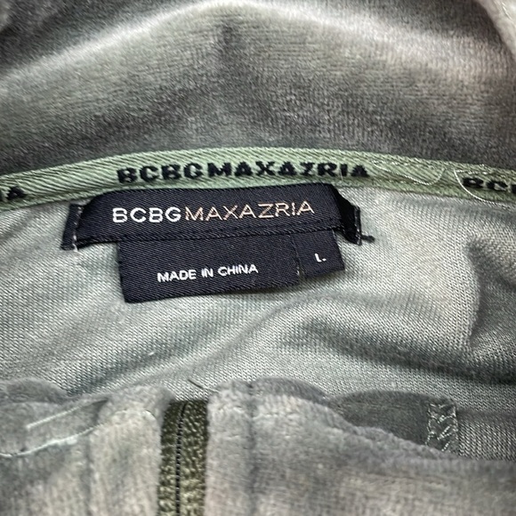 BCBGMAXAZRIA Velour Jacket Rhinestone Pockets Zipper Long Sleeve Green Size L - Picture 5 of 14
